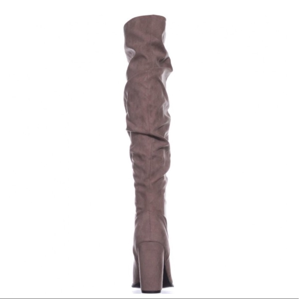 Taupe Chic Over the Knee Block Heel Slouchy Boot - Picture 5 of 8